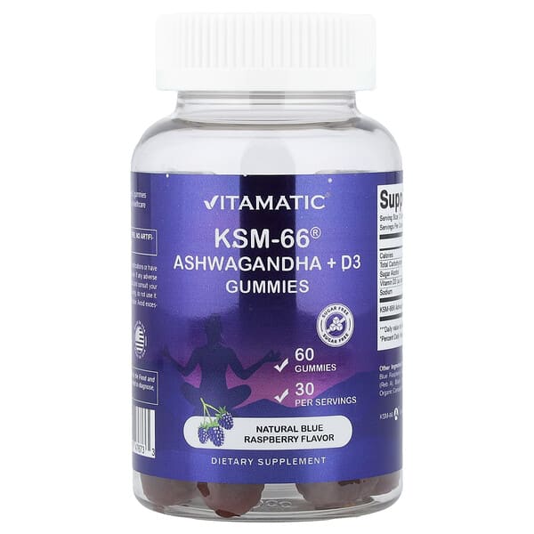 Желейные витамины KSM-66® Ashwagandha + D3, черника, 60 шт