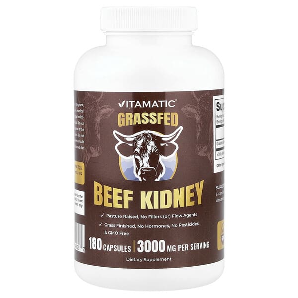 Grassfed Beef Kidney, 180 Capsules (500 mg per Capsule)