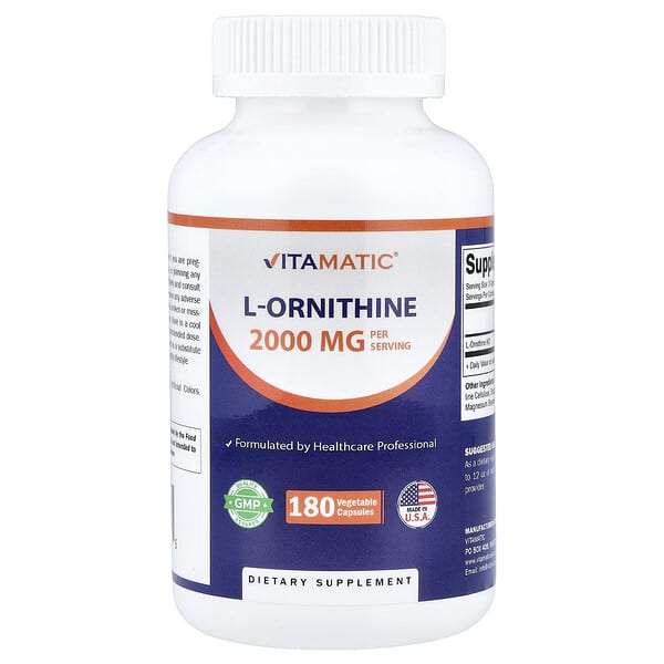 L-Ornithine, 180 растительных капсул (666 мг на капсулу)