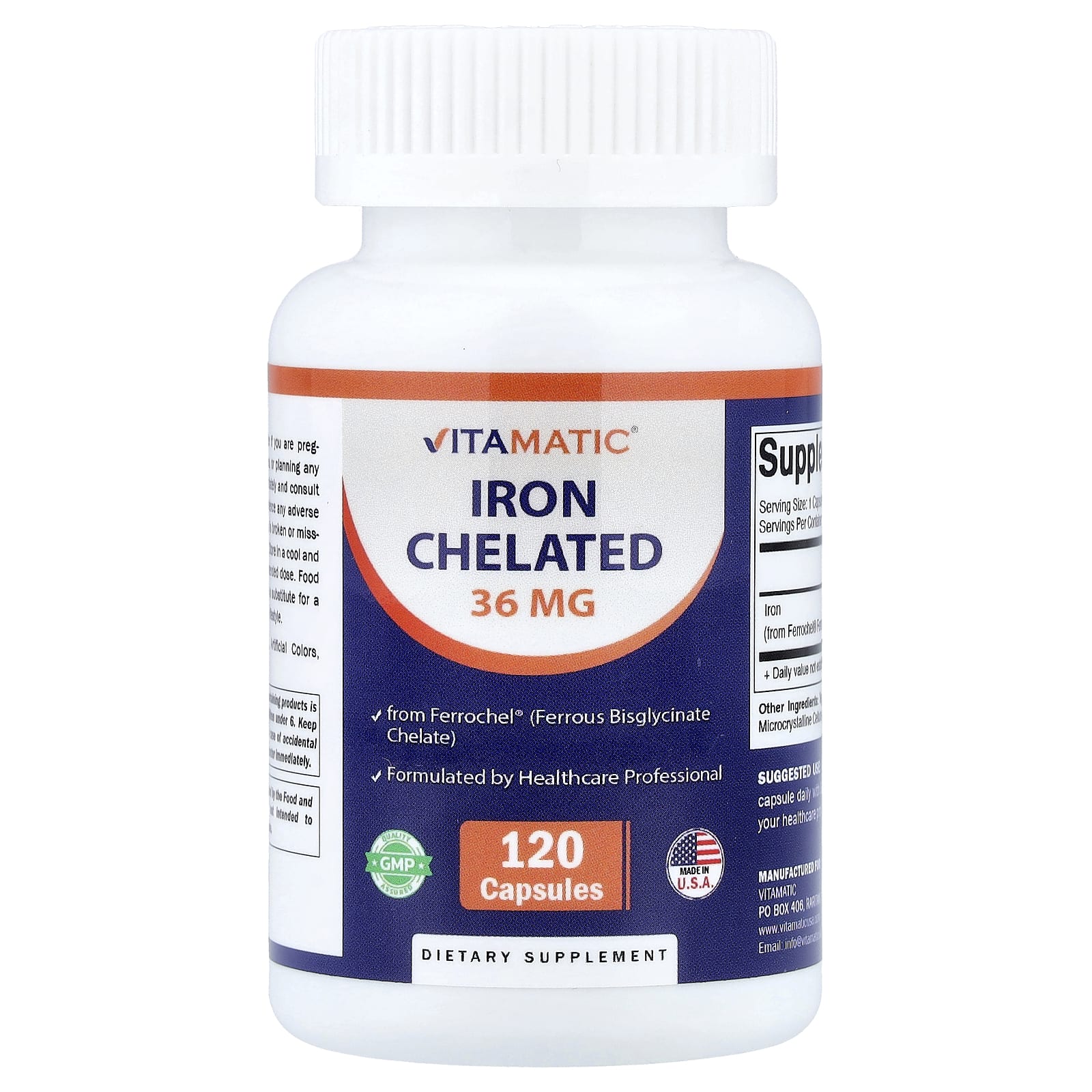 Iron Chelated, 36 mg, 120 Capsules