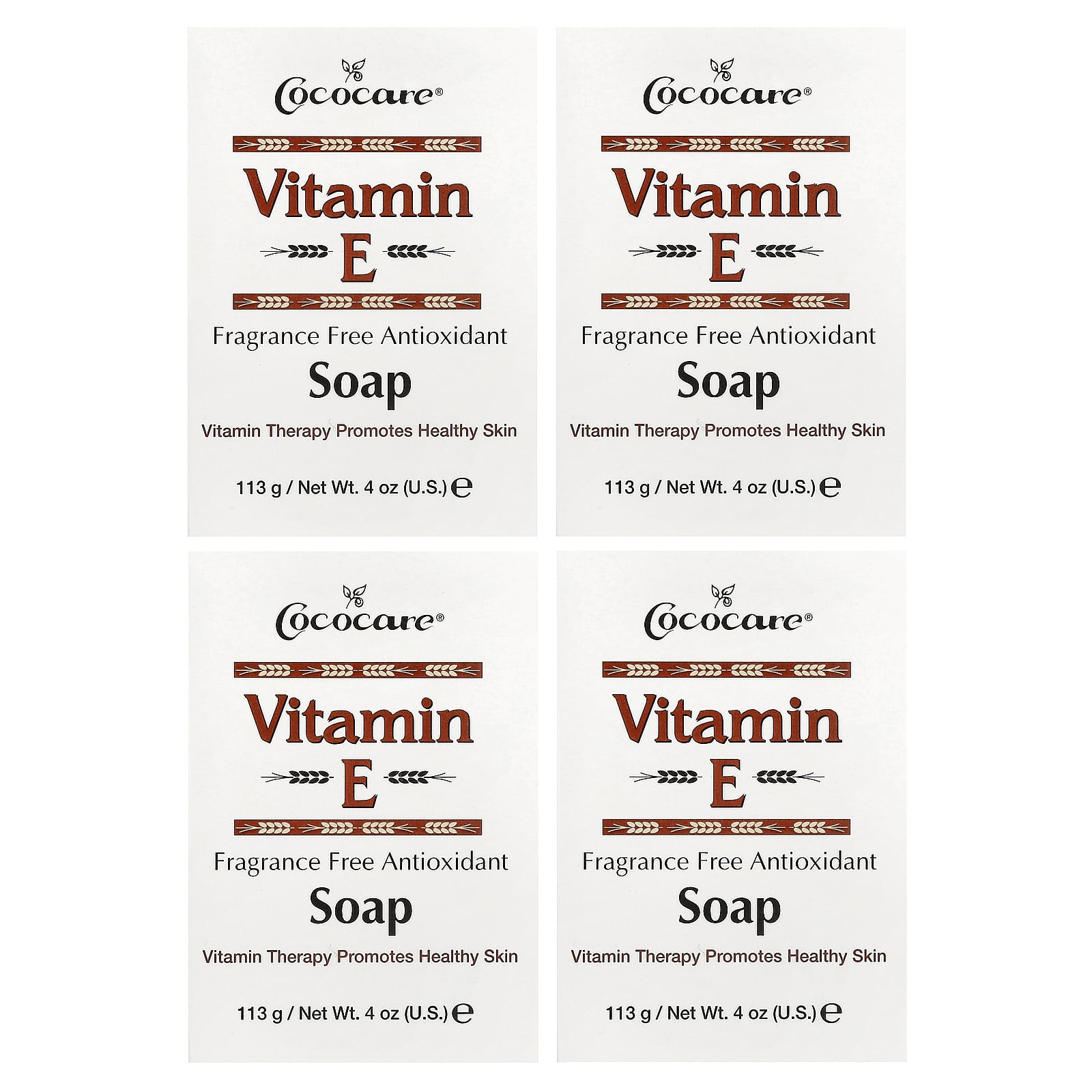 Vitamin E Bar Soap, Fragrance Free, 4 Pack, 4 oz (113 g) Each