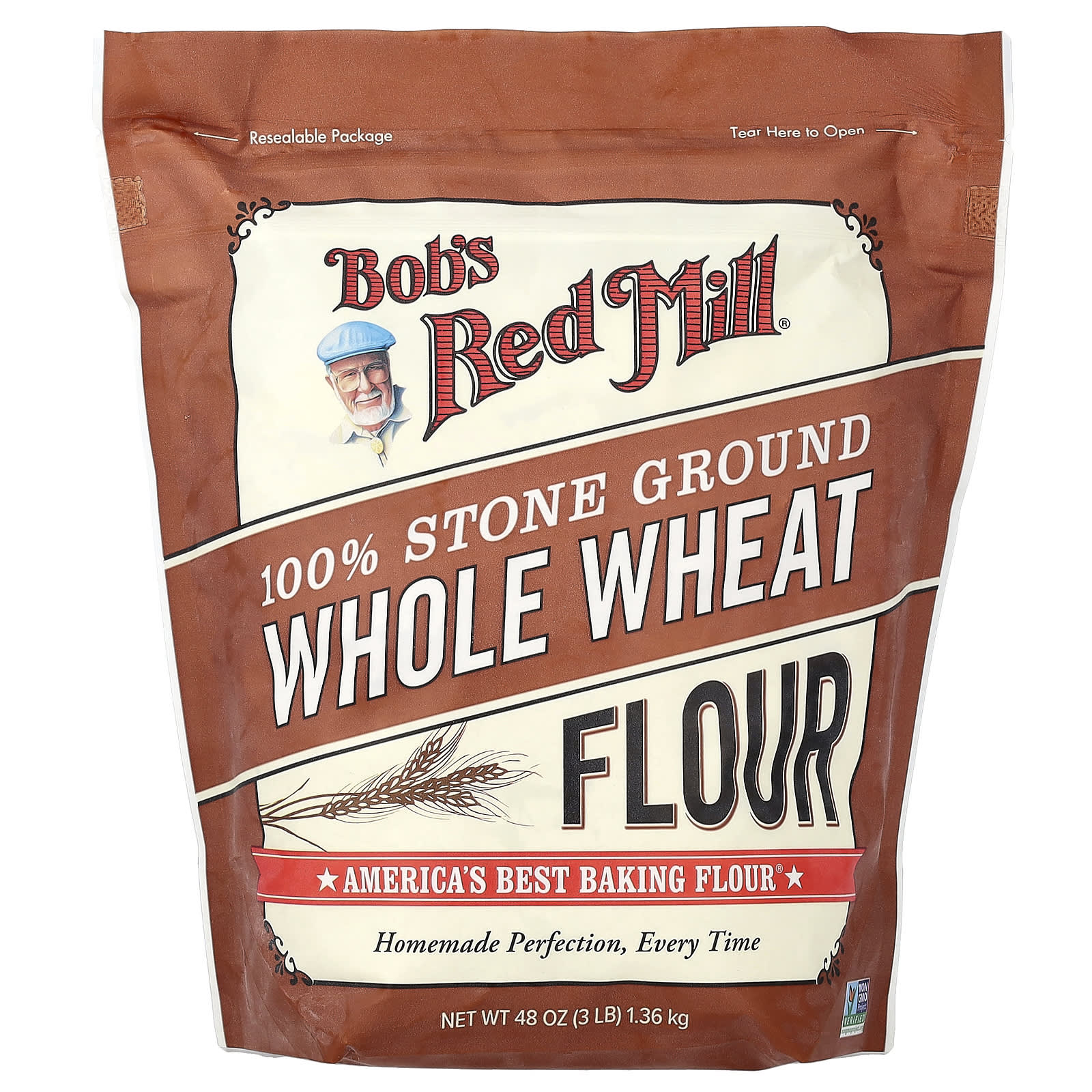 100% Stone Ground Whole Wheat Flour, 48 oz (1.36 kg)