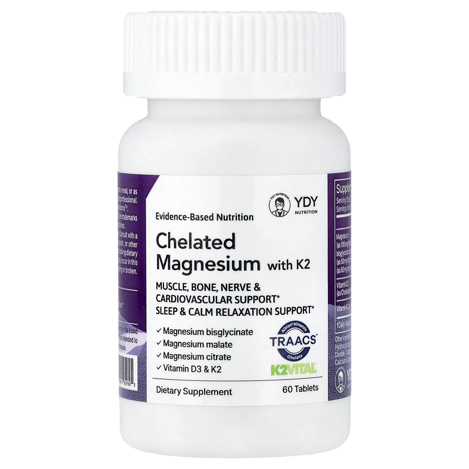 Chelated Magnesium with K2, 60 Tablets