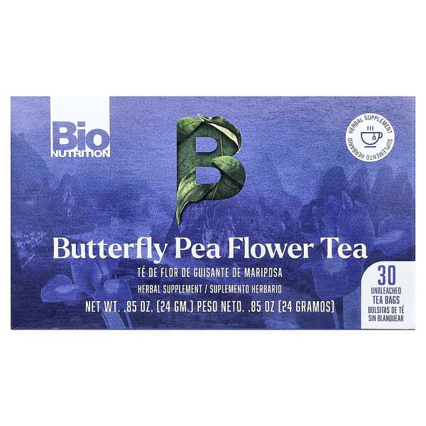 Чай из цветков голубой матти (Butterfly Pea Flower), без кофеина, 30 не отбеленных чайных пакетиков, 0.85 oz (24 g)