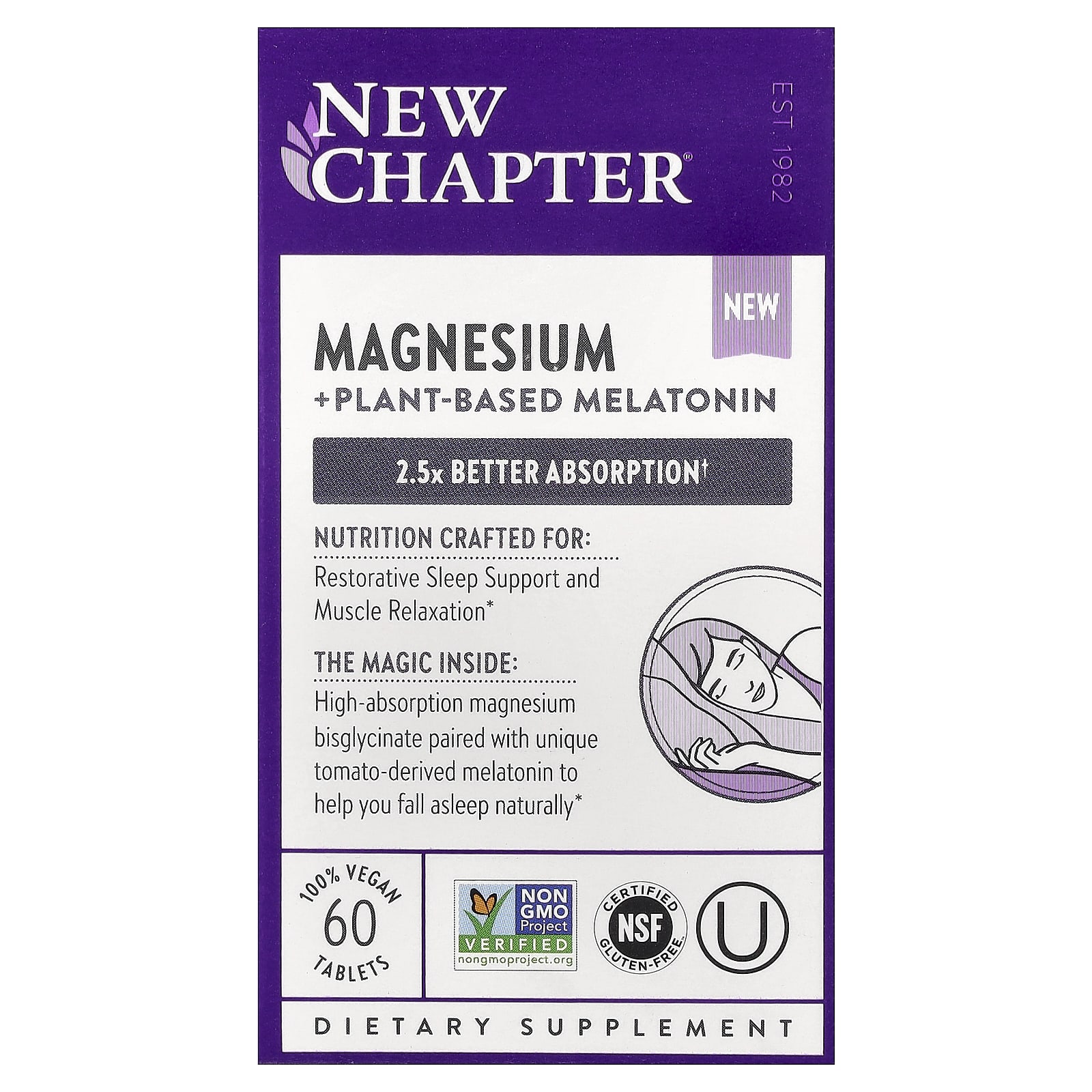 Magnesium + Plant-Based Melatonin, 60 Vegan Tablets