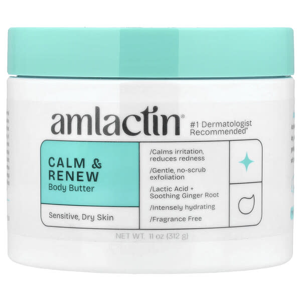 AmLactin Calm & Renew баттер для тела, для чувствительной и сухой кожи, без отдушек, 11 oz (312 g)