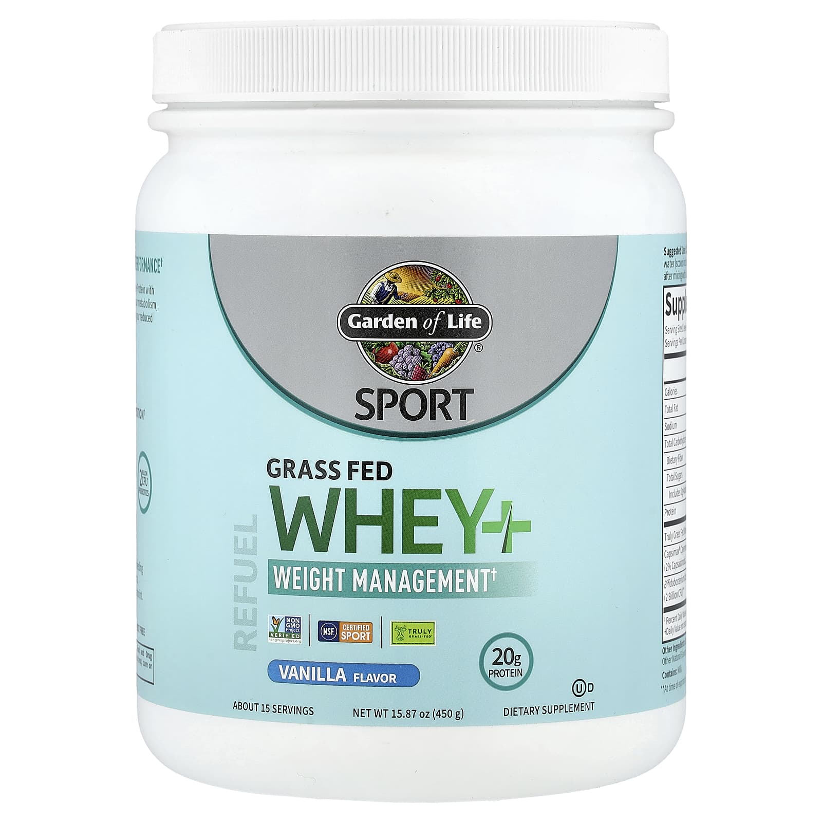 Sport, Grass Fed Whey+, Vanilla, 15.87 oz (450 g)
