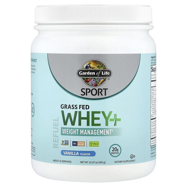 Sport, Grass Fed Whey+, Vanilla, 15.87 oz (450 g)
