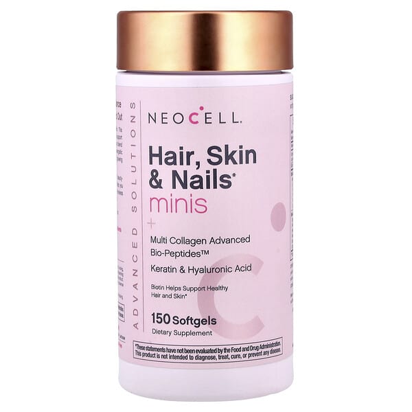 NeoCell Advanced Solutions: витамины для волос, кожи и ногтей + Multi Collagen Advanced Bio-Peptides™, 150 мягких капсул