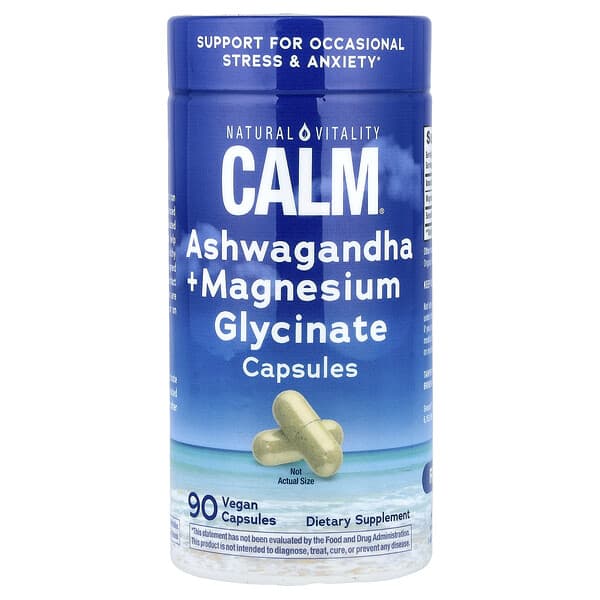 Natural Vitality Calm®, Ашваганда + глицинат магния, 90 веганских капсул