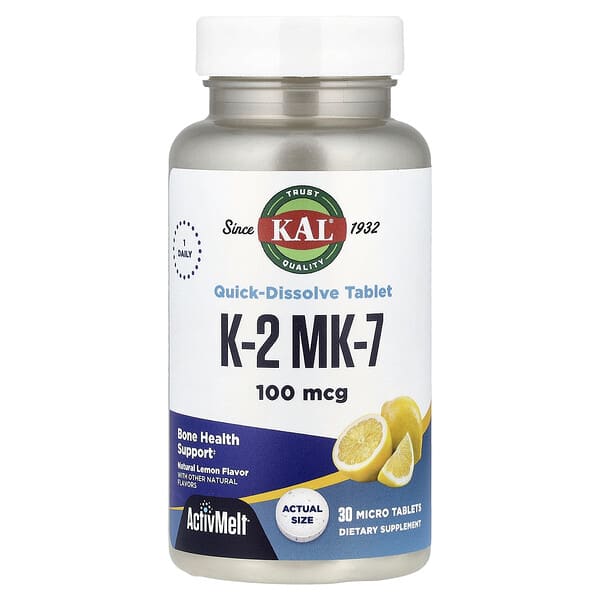 K-2 MK-7, Natural Lemon, 100 mcg, 30 Micro Tablets