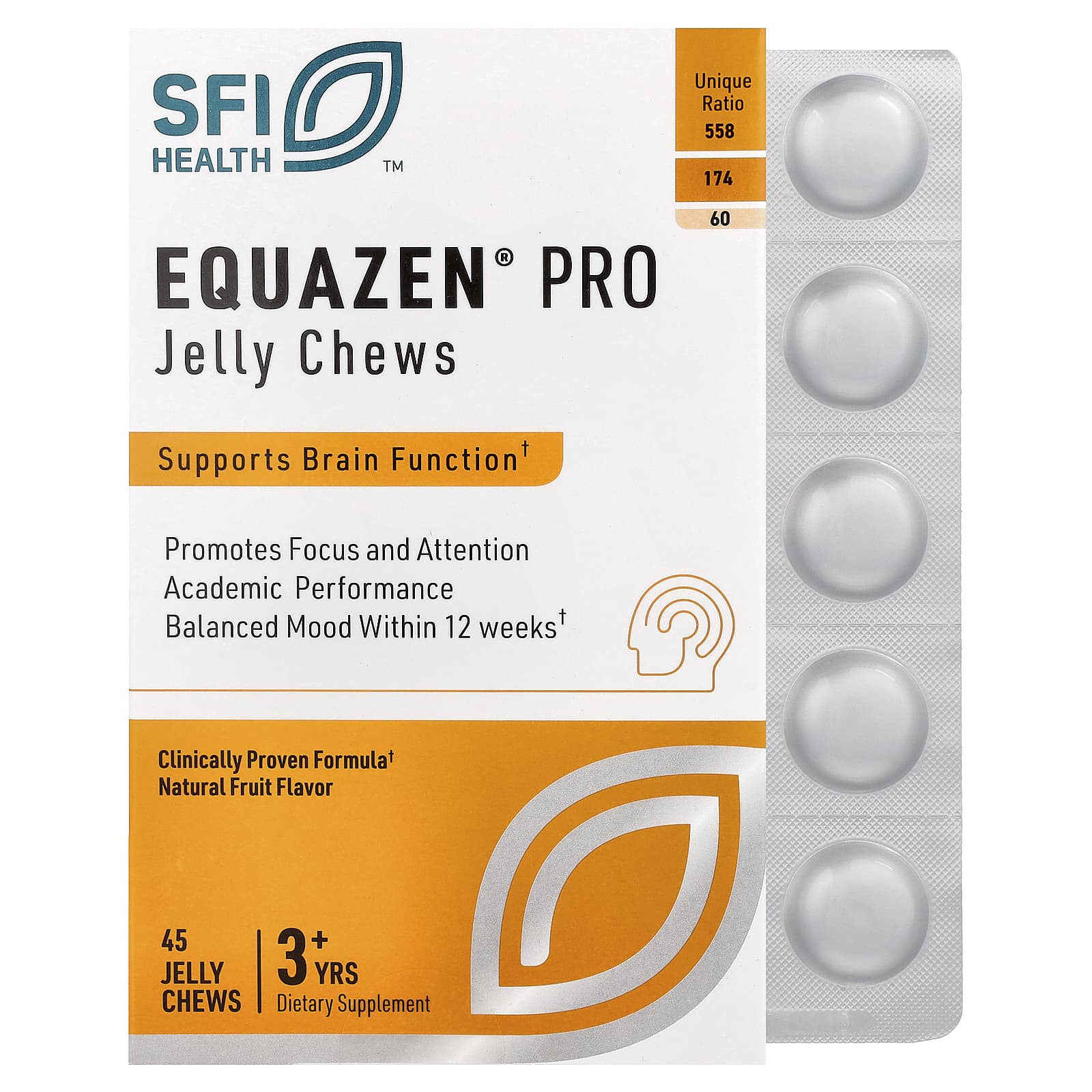Equazen® Pro, 3+ лет, натуральный фруктовый вкус, 45 желейных конфет