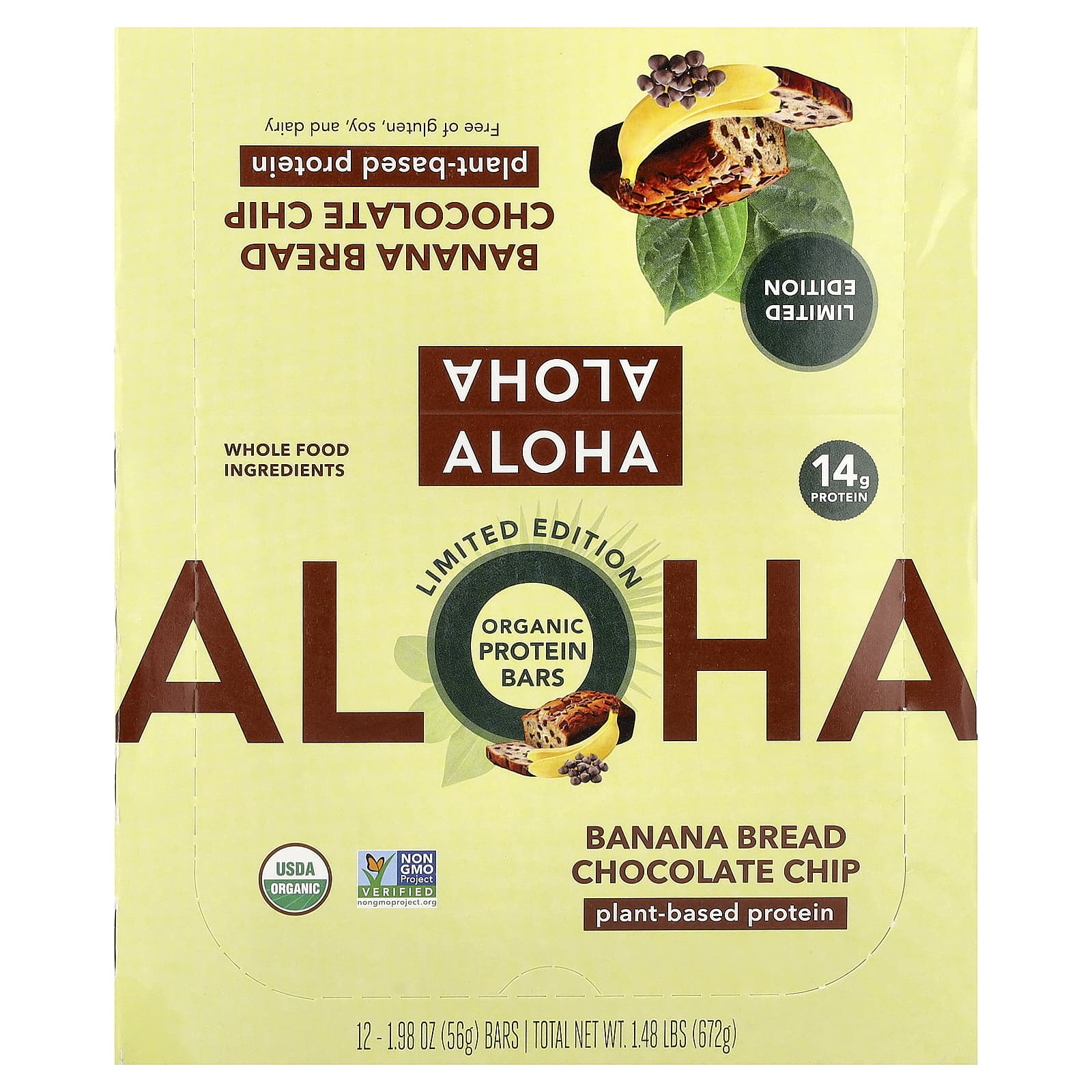 Organic Protein Bars, Banana Bread Chocolate Chip, 12 Bars, 1.98 oz (56 g) Each