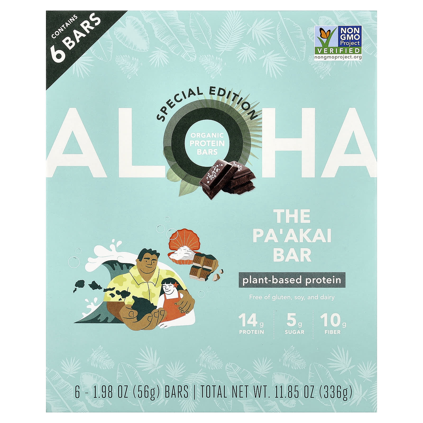 Organic Protein Bars, The Pa'akai Bar, 6 Bars, 1.98 oz (56 g) Each