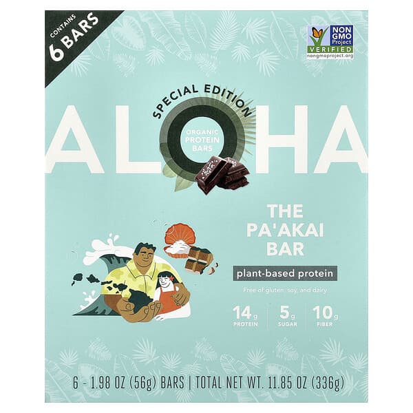 Органические протеиновые батончики Aloha, The Pa'akai Bar, 6 батончиков, по 1.98 унции (56 г) каждый