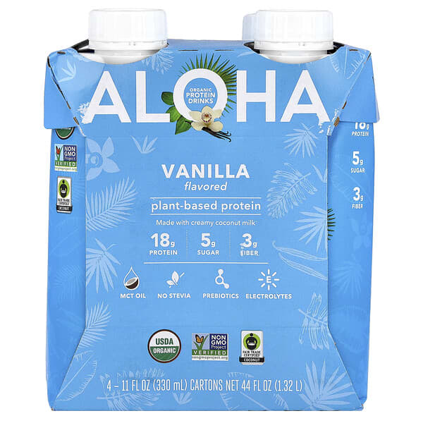 Organic Protein Drinks, Vanilla, 4 Cartons, 11 fl oz (330 ml) Each