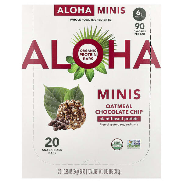 Органические протеиновые мини-батончики Aloha, овсянка с шоколадной крошкой, 20 батончиков, по 0.85 унции (24 г) каждый