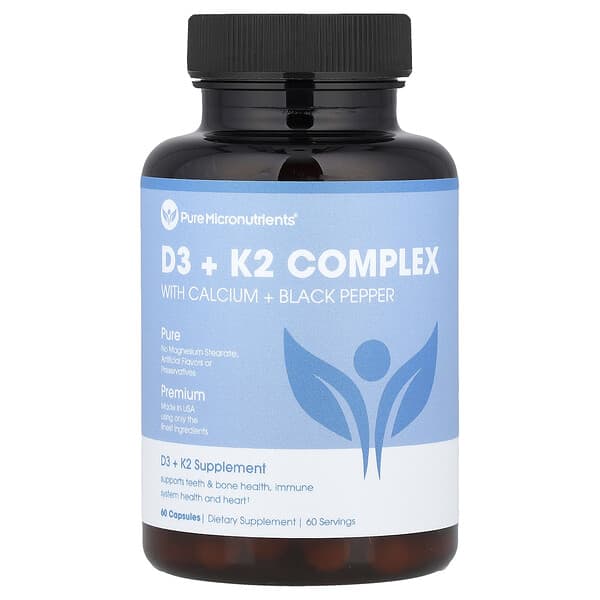 D3 + K2 Complex with Calcium + Black Pepper, 60 Capsules