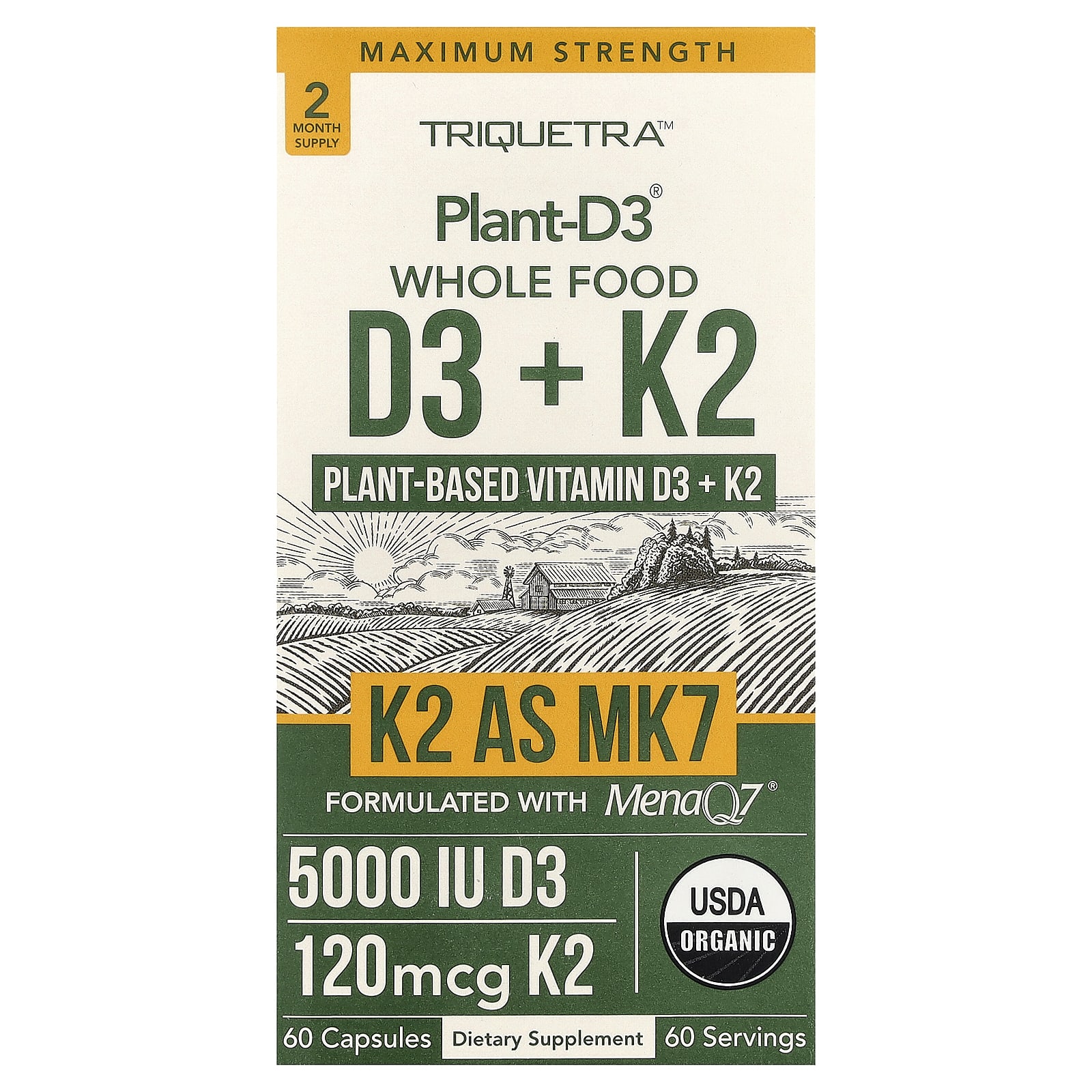 Plant-D3® Whole Food D3 + K2, 60 Capsules