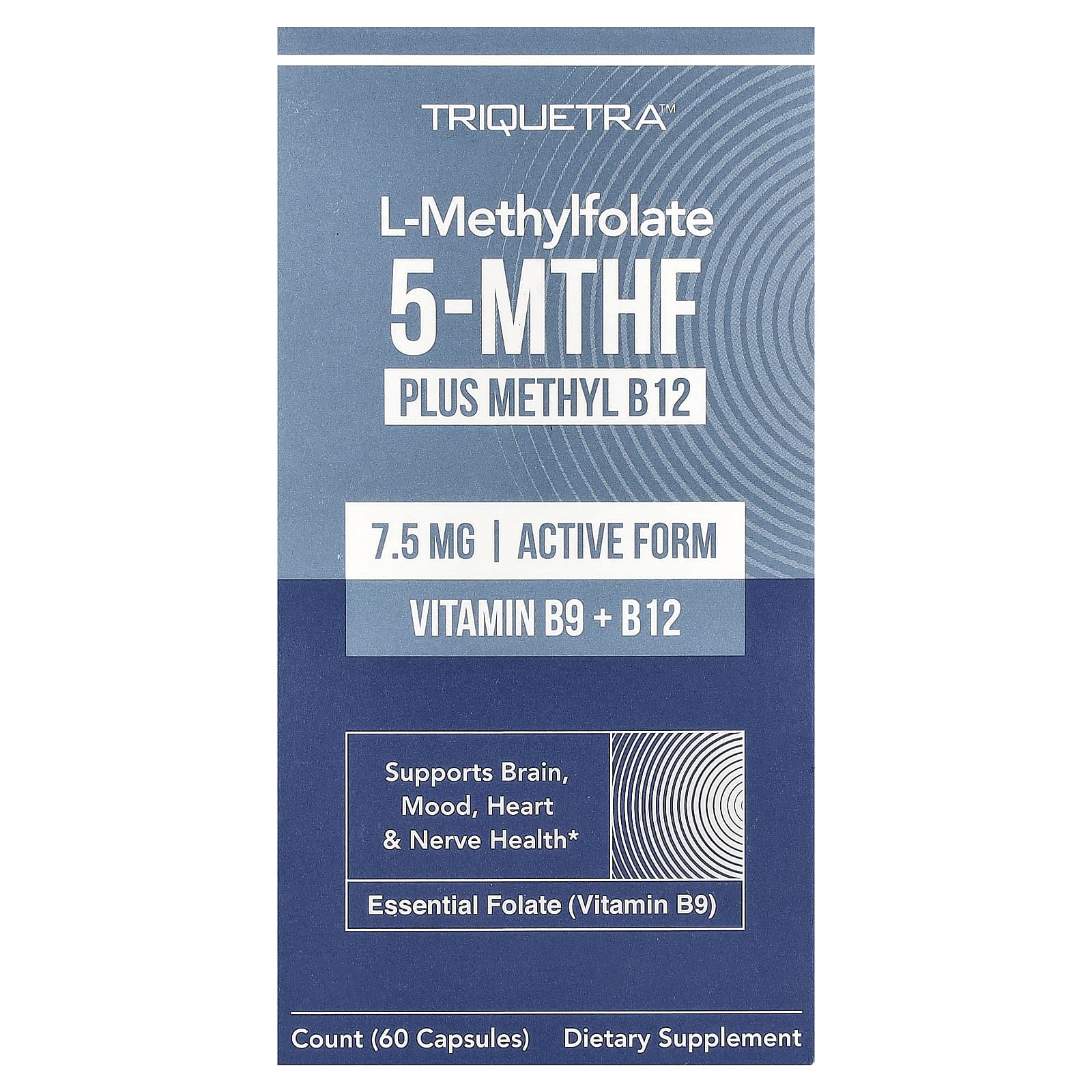 L-Methylfolate 5-MTHF plus Methyl B-12, 60 Capsules