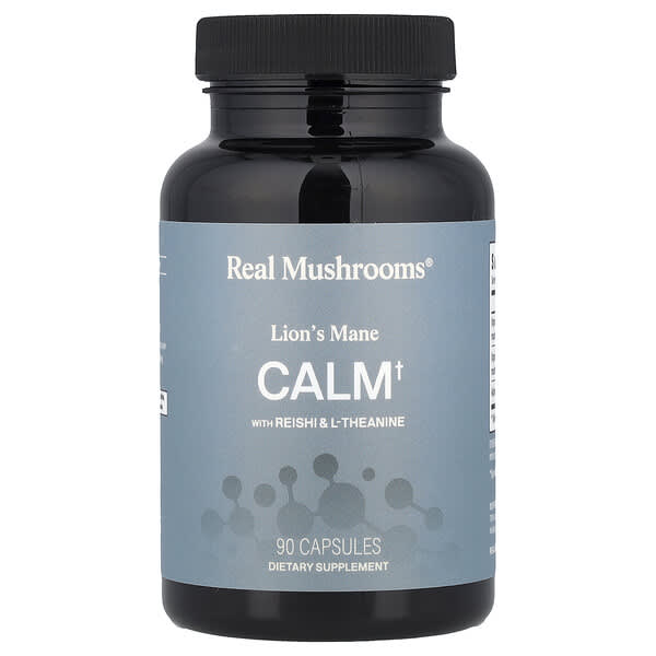 Real Mushrooms Грибной комплекс Calm, Lion's Mane с Reishi и L-Теанином, 90 капсул