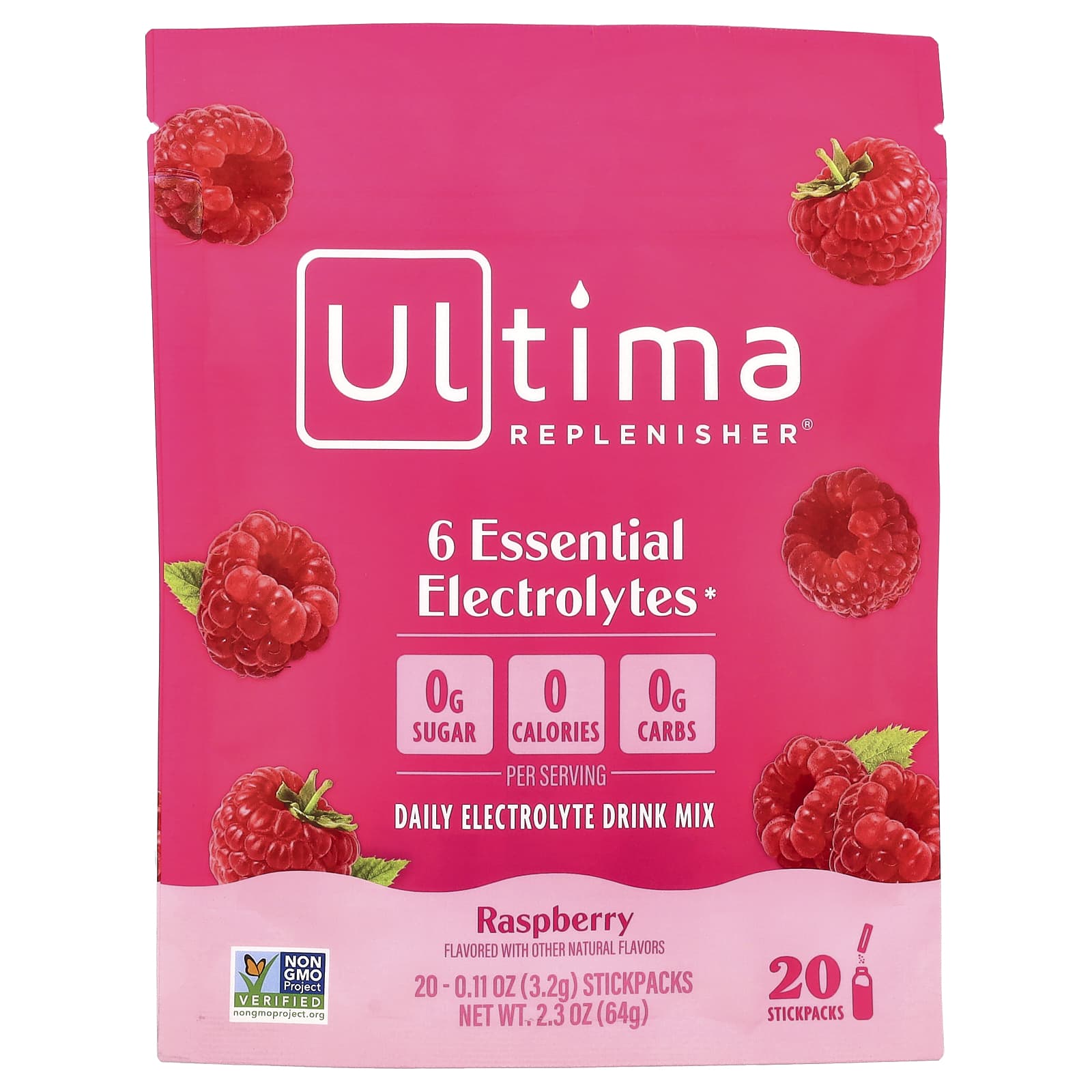 6 Essential Electrolytes, Daily Electrolyte Drink Mix, Raspberry, 20 Stickpacks, 0.11 oz (3.2 g) Each