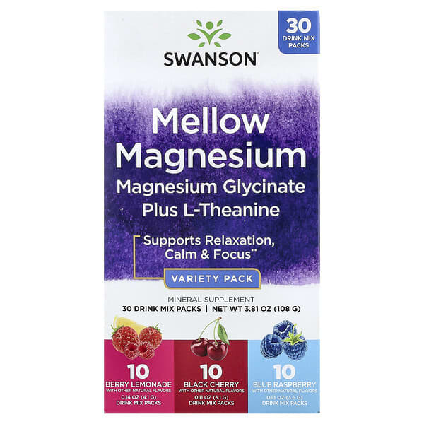 Mellow Magnesium  Drink Mix, Variety Pack, 30 Stick Packs