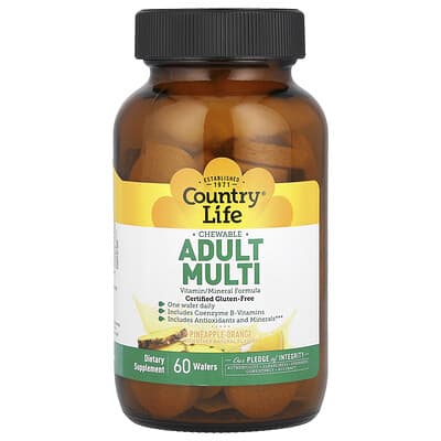 Country Life жевательные мультивитамины для взрослых, Pineapple-Orange, 60 вафельных таблеток