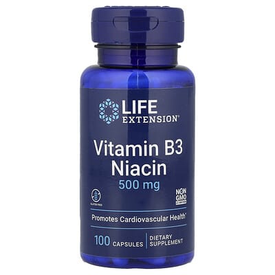 Витамин B3 ниацин, 500 mg, 100 капсул