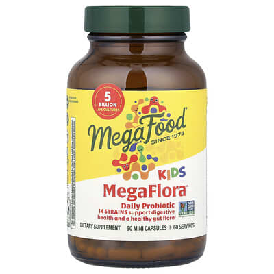 MegaFood Kids MegaFlora™, Daily Probiotic, 5 Billion CFU, 60 мини капсул