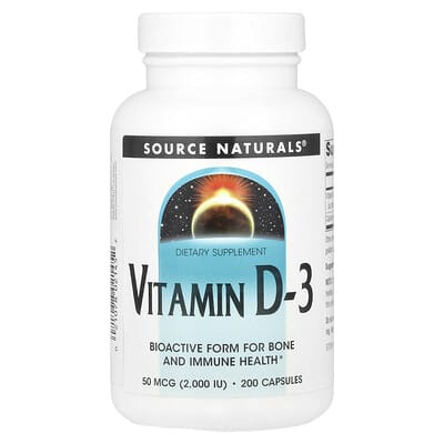 Витамин D-3, 50 mcg (2,000 IU), 200 капсул