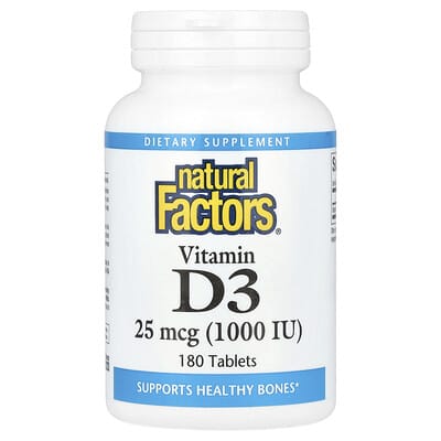 Витамин D3, 25 mcg (1,000 IU), 180 таблеток