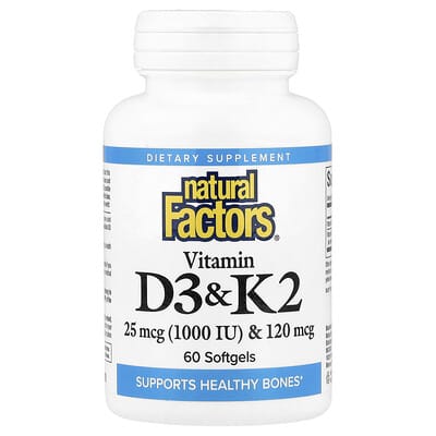 Vitamin D3 & K2, 25 mcg (1,000 IU) & 120 mcg, 60 Softgels