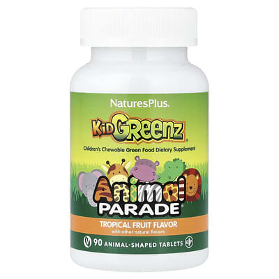 Animal Parade®, Kid Greenz®, жевательная пищевая добавка для детей, тропический фрукт, 90 таблеток в форме животных