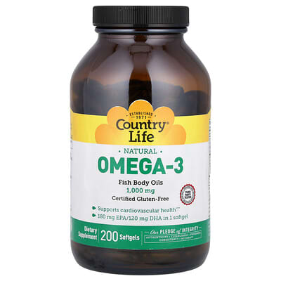 Натуральный Omega-3, 1,000 mg, 200 мягких капсул