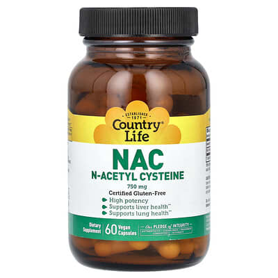 Country Life NAC (N-ацетилцистеин), 750 mg, 60 веганских капсул