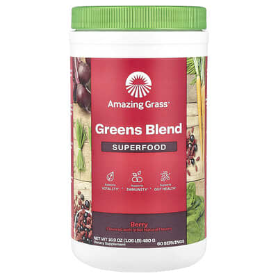 Суперфуд Greens Blend, ягоды, 16.9 oz (480 g)