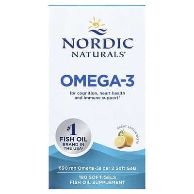 Omega-3, Lemon, 180 Soft Gels (345 mg per Soft Gel)