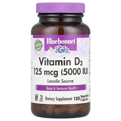Vitamin D3, 125 mcg (5,000 IU), 120 Vegetable Capsules