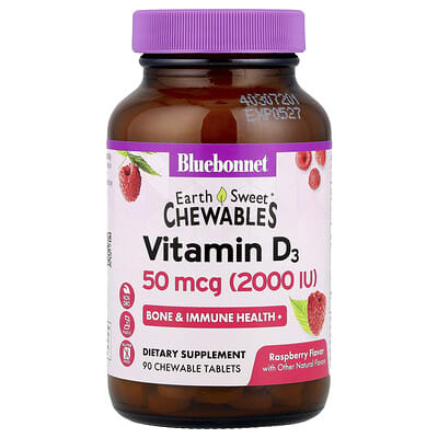 Жевательные таблетки Bluebonnet Nutrition EarthSweet Vitamin D3 Raspberry 50 mcg (2,000 IU) 90 шт.