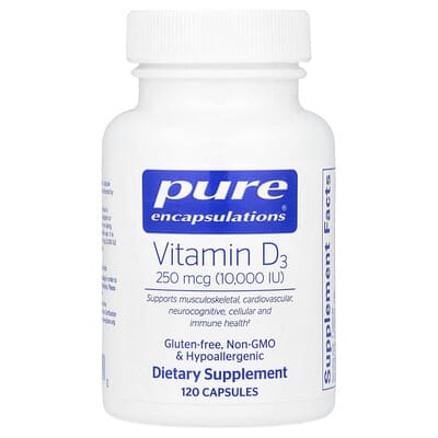 Vitamin D3, 250 mcg (10,000 IU), 120 капсул
