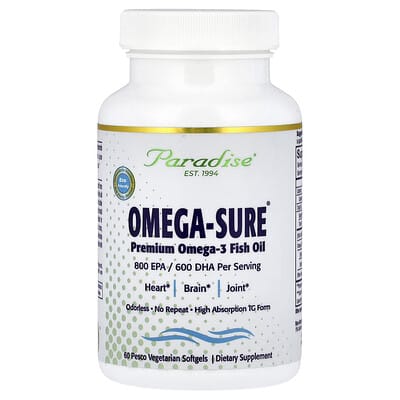 Omega-Sure® Premium Omega-3 рыбный жир 60 вегетарианских мягких капсул