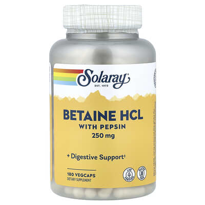 Solaray Betaine HCL с пепсином, 180 VegCaps