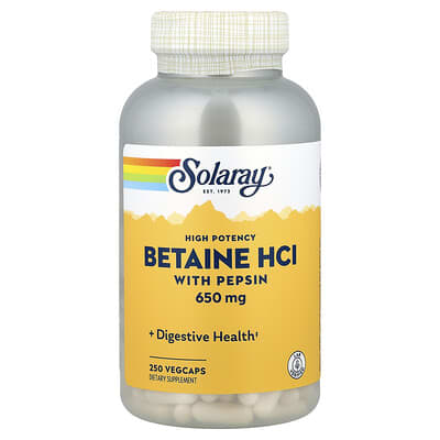 Высокоэффективный Betaine HCl с пепсином, 250 вегетарианских капсул
