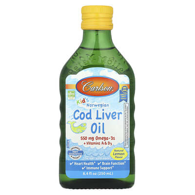 Детский рыбий жир из норвежской трески, натуральный лимон, 8.4 fl oz (250 ml)
