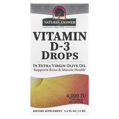 Витамин D-3 в каплях, на основе Extra Virgin оливкового масла, 100 mcg (4,000 IU), 0.5 fl oz (15 ml)