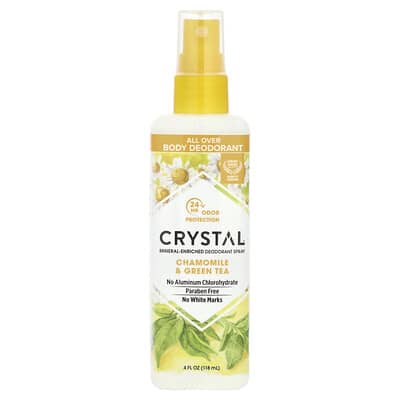 CRYSTAL дезодорант-спрей для тела, обогащенный минералами, с ромашкой и зеленым чаем, 4 fl oz (118 ml)