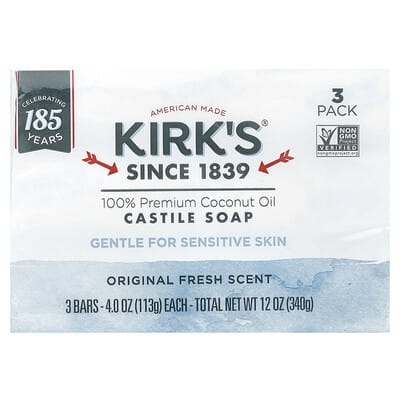 Кусковое мыло Castile из 100% премиального кокосового масла, Original Fresh, 3 шт., по 4 oz (113 g) каждая