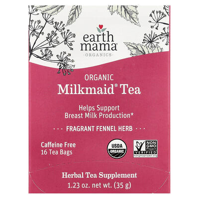 Органический чай Milkmaid®, ароматный фенхель, без кофеина, 16 чайных пакетиков, 1.23 oz (35 g)