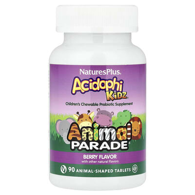 Детский пробиотик Animal Parade® AcidophiKidz® с ягодным вкусом, 90 жевательных таблеток в форме животных